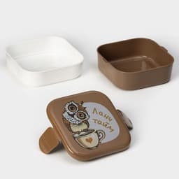 Ланч - бокс в школу IDEA «Совы», 2 отделения, 800 мл, 12.5×13×8.5 см, пластик, коричневый