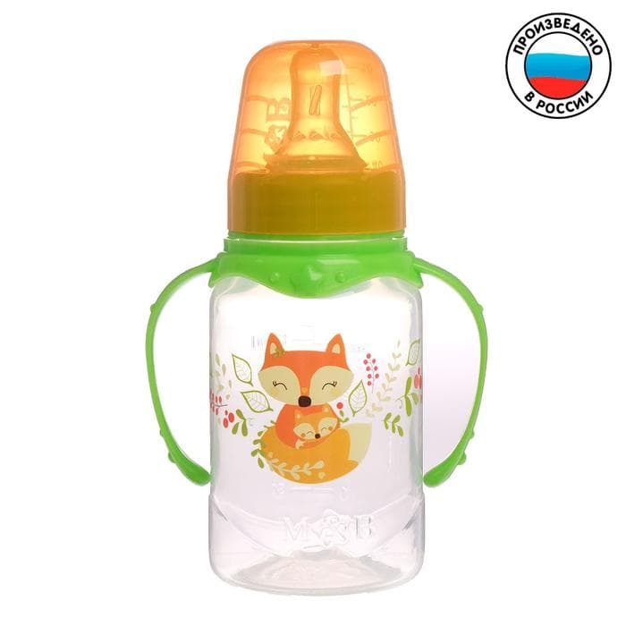 Бутылочка для кормления M&B «Лисичка Соня», классическое горло, с ручками, от 0 мес., 150 мл, зелёный