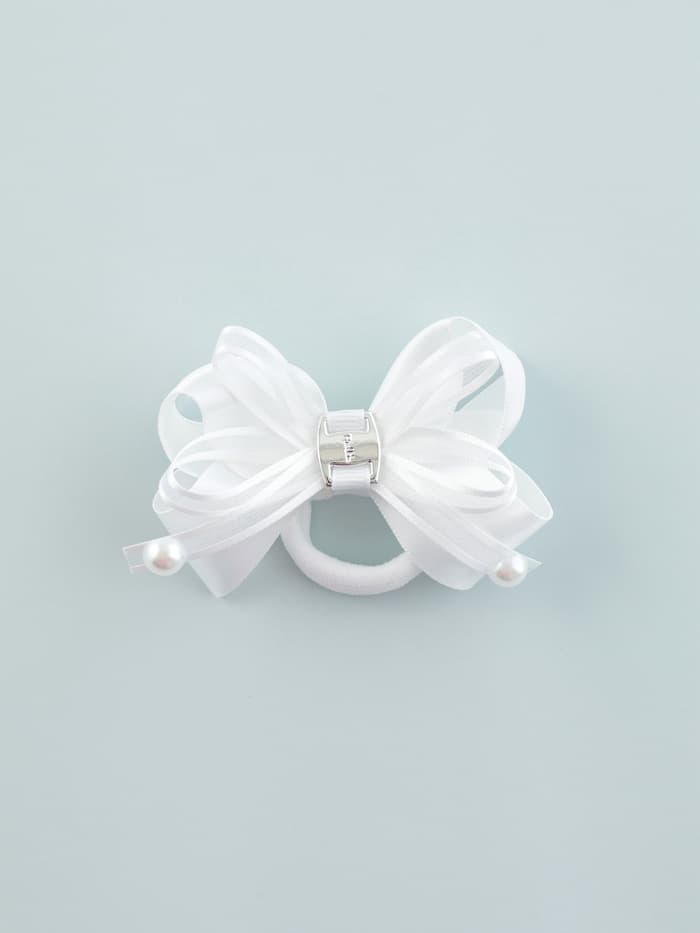 Бант для волос на резинке «Школьница», жемчужинки на лентах, 7.5 см, белый