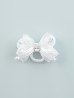 Бант для волос на резинке «Школьница», жемчужинки на лентах, 7.5 см, белый