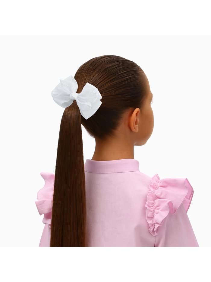 Бант для волос на резинке «Школьница», кружева, 9 см, белый