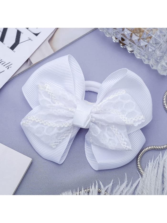 Бант для волос на резинке «Школьница», кружева, 9 см, белый