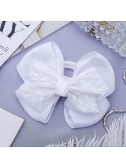 Бант для волос на резинке «Школьница», кружева, 9 см, белый