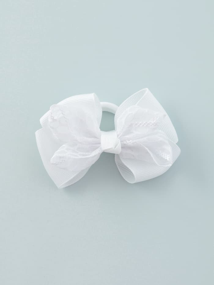 Бант для волос на резинке «Школьница», кружева, 9 см, белый