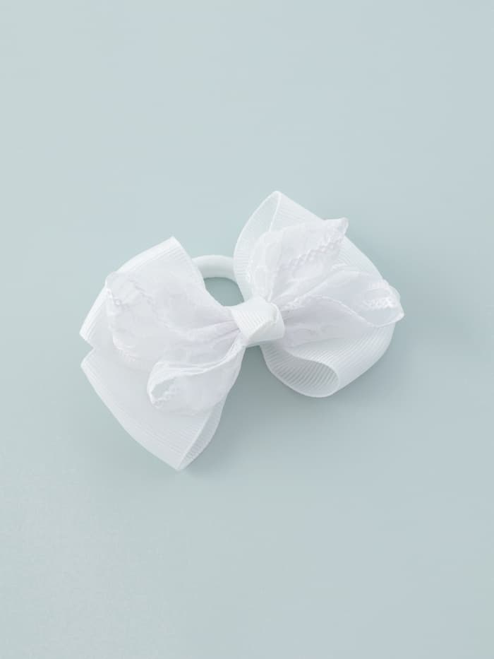 Бант для волос на резинке «Школьница», кружева, 9 см, белый