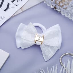 Бант для волос на резинке «Школьница», кружева, 7 см, белый