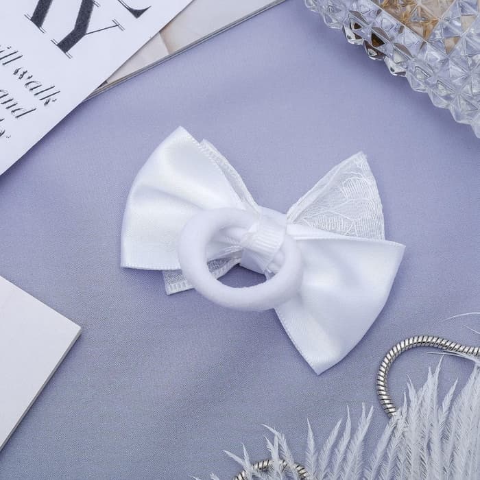 Бант для волос на резинке «Школьница», кружева, 7 см, белый