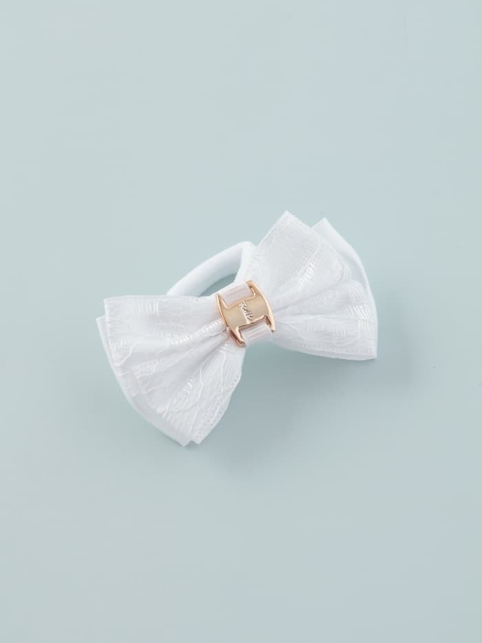 Бант для волос на резинке «Школьница», кружева, 7 см, белый