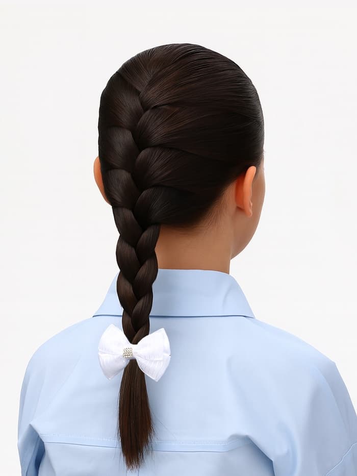 Бант для волос на резинке «Школьница», полосы стразы, 6.5 см, белый