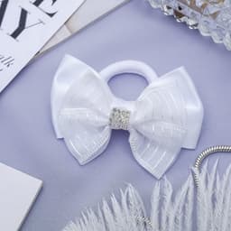 Бант для волос на резинке «Школьница», полосы стразы, 6.5 см, белый