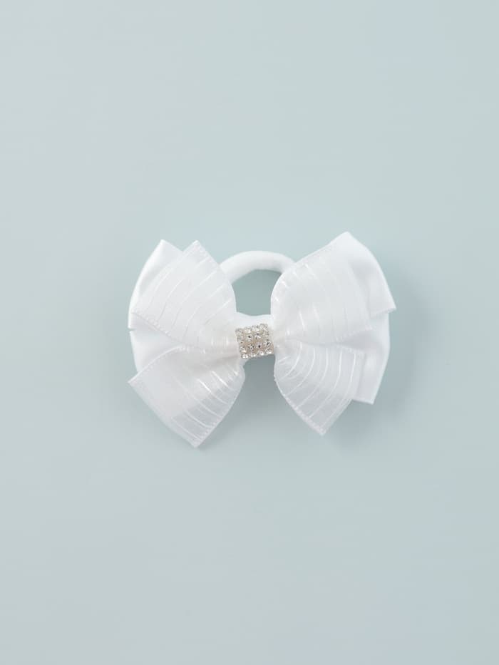 Бант для волос на резинке «Школьница», полосы стразы, 6.5 см, белый