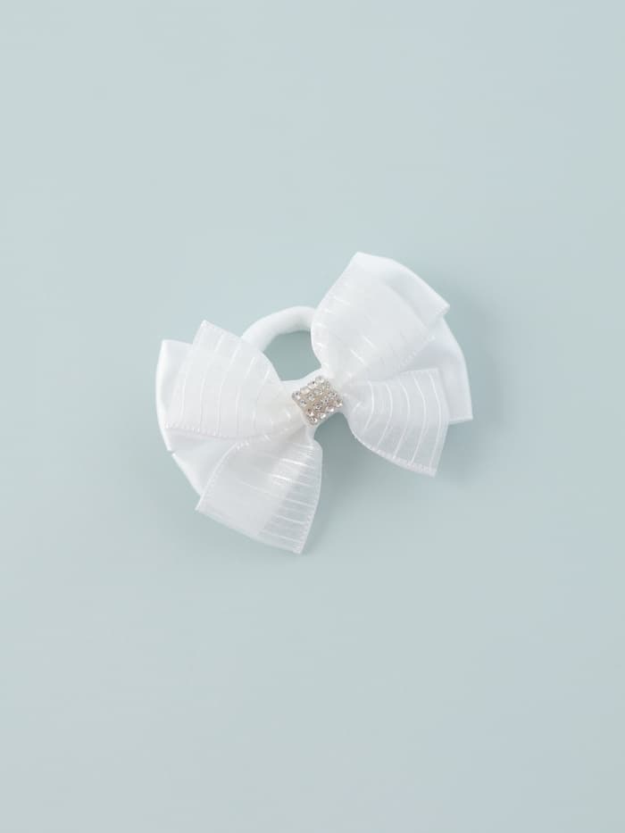 Бант для волос на резинке «Школьница», полосы стразы, 6.5 см, белый