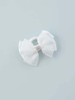 Бант для волос на резинке «Школьница», полосы стразы, 6.5 см, белый