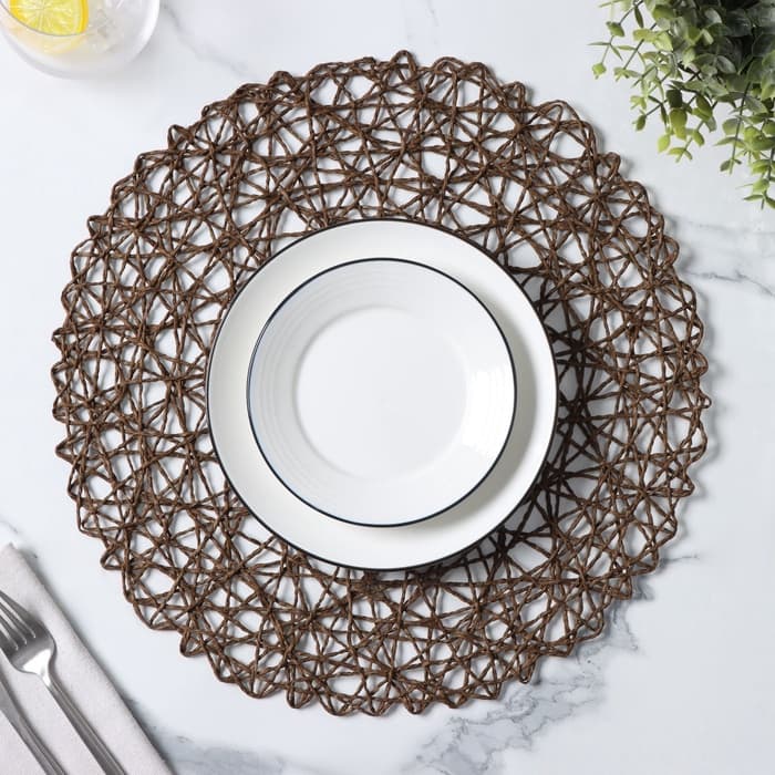 Салфетка сервировочная на стол Доляна «Одуванчик», d=38 см, коричневая