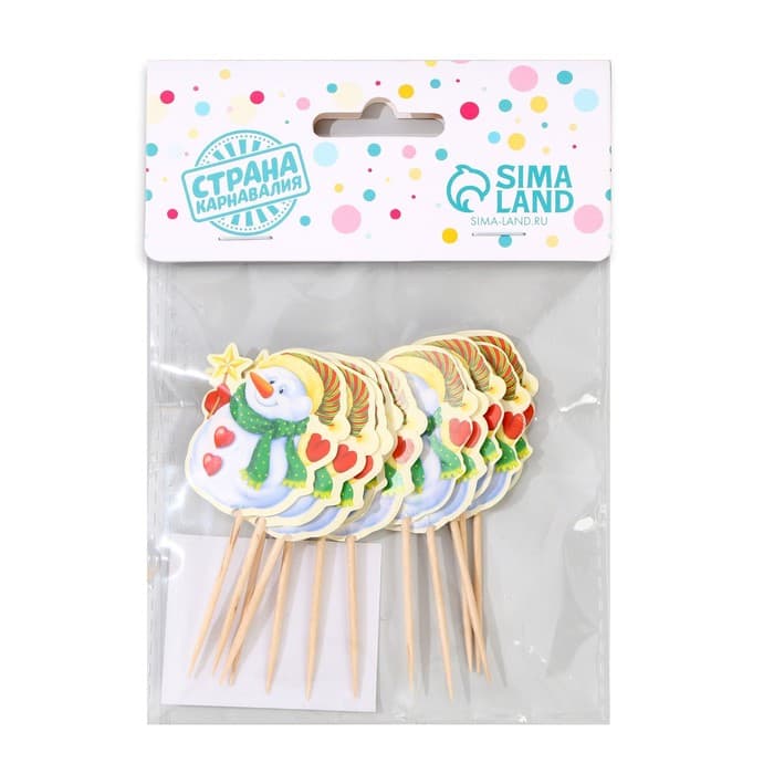 Шпажки для канапе новогодние «Снеговик со звездой», набор 12 шт.