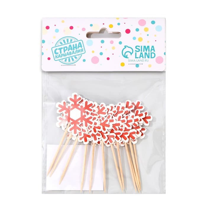 Шпажки для канапе новогодние «Снежинка», набор 12 шт., красные