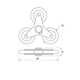 Колесо для тележки тройное, d=90 мм, черное