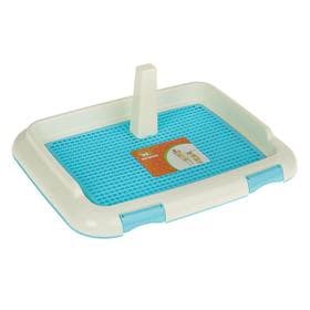 Туалет для собак, 46.5×35.5×5.5 см, со съёмным бортом, решёткой и столбиком, пластик, голубой