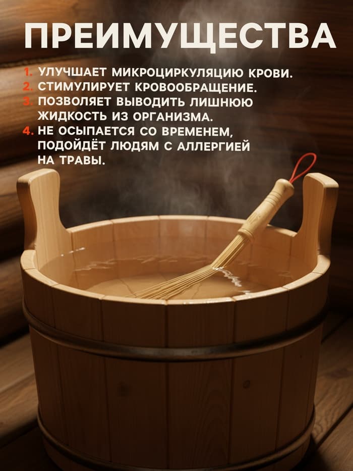 Веник массажный из бамбука 60 см, прут 0.2 см, «Добропаровъ»