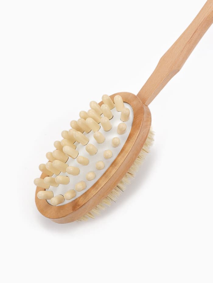 Щётка массажная для тела, из натуральной щетины, двусторонняя, с ручкой, гладкая