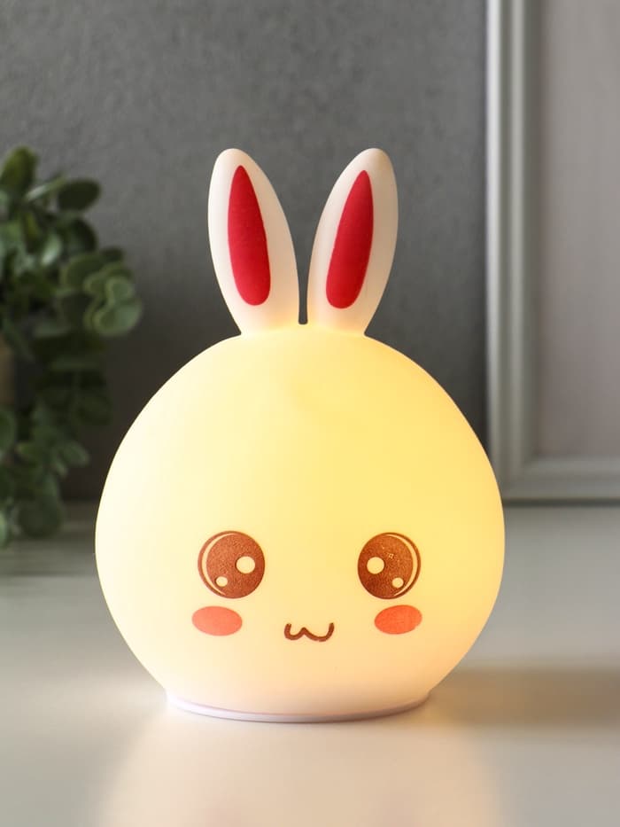Фигурка световая RISALUX «Антистресс зайчонок», мякиш, ночник, силикон, 4×LED, USB, 16×11×10.5 см