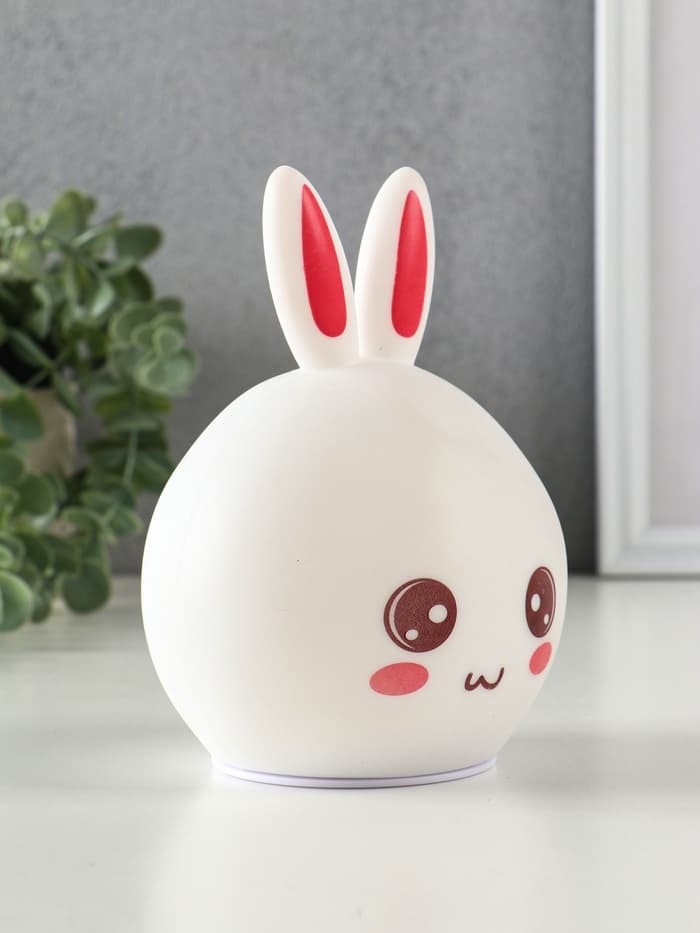 Фигурка световая RISALUX «Антистресс зайчонок», мякиш, ночник, силикон, 4×LED, USB, 16×11×10.5 см