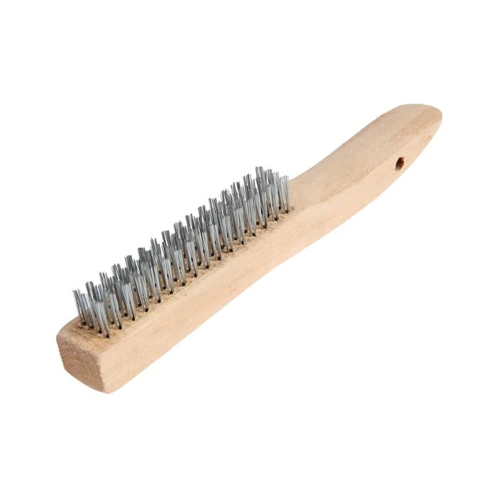 Щетка металлическая ручная ТУНДРА, закаленная проволока, деревянная рукоятка, 4-рядная