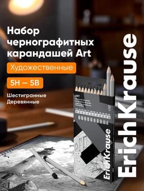 Карандаши чернографитные ErichKrause, 12 штук, разной твёрдости, шестигранные, деревянные, серебристый корпус