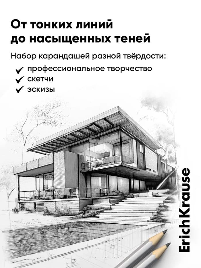 Карандаши чернографитные ErichKrause, 12 штук, разной твёрдости, шестигранные, деревянные, серебристый корпус