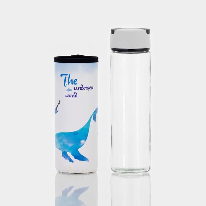 Бутылка для воды «Кит», 500 мл, h=23.5 см, с ручкой, в чехле, стекло, рисунок МИКС