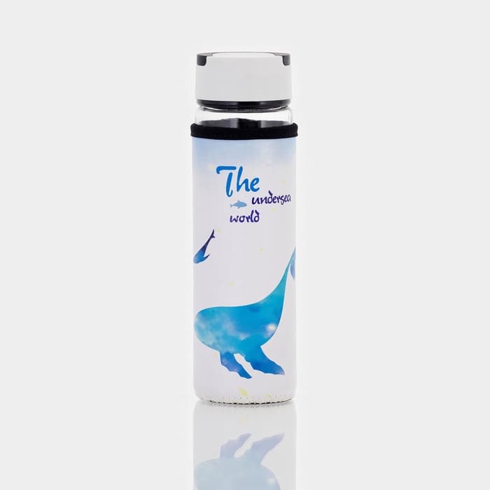 Бутылка для воды «Кит», 500 мл, h=23.5 см, с ручкой, в чехле, стекло, рисунок МИКС