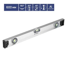 Уровень алюминиевый ТУНДРА «Рельс», 3 глазка (1 поворотный), 600 мм