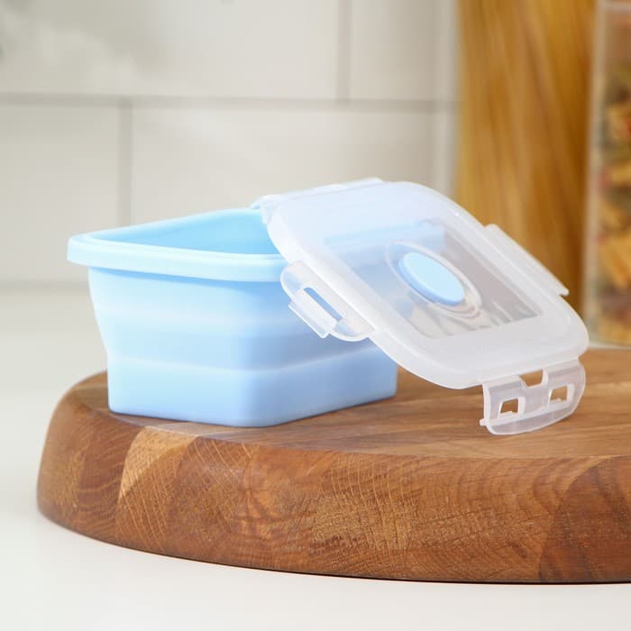 Контейнер складной с крышкой Доляна «Коста», 400 мл, 13×9.5×6 см, голубой