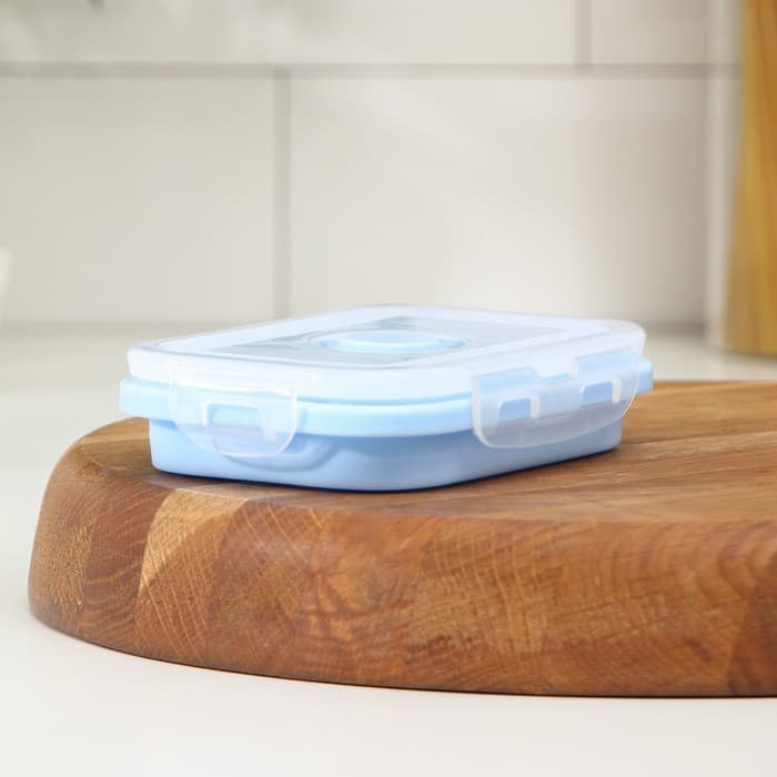 Контейнер складной с крышкой Доляна «Коста», 400 мл, 13×9.5×6 см, голубой