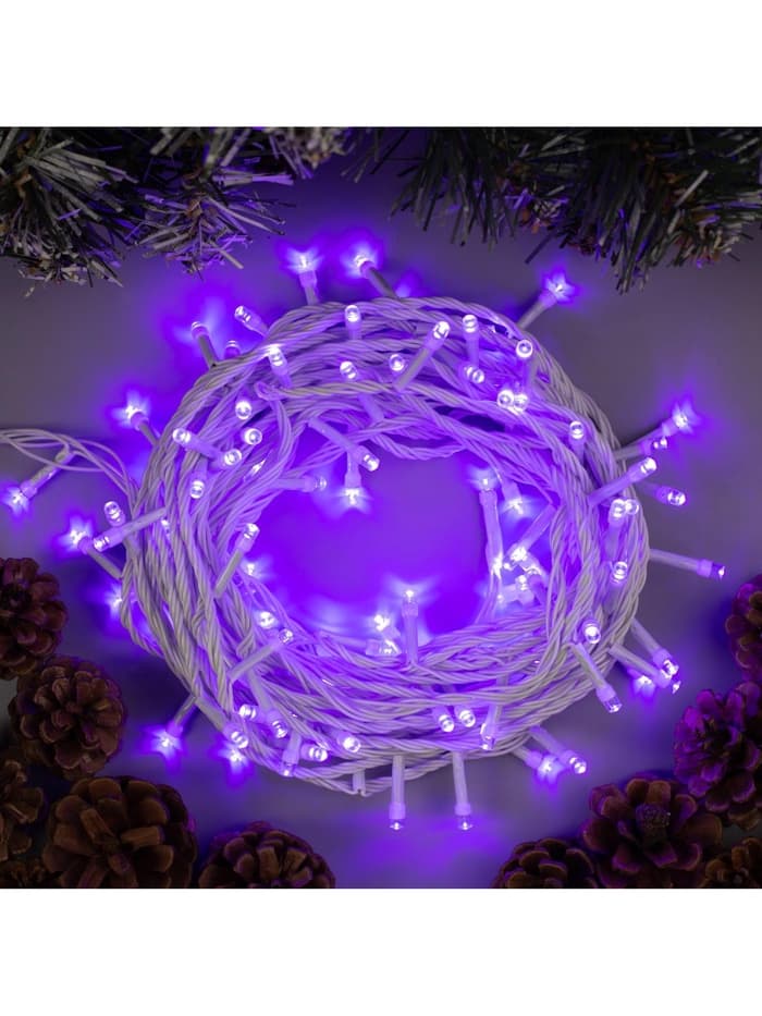 Гирлянда «Нить» 10 м, IP20, белая нить, 100 LED, 8 режимов, 220 В, свечение фиолетовое