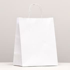 Пакет крафт без печати, белый, круглая ручка 24×14×28 см