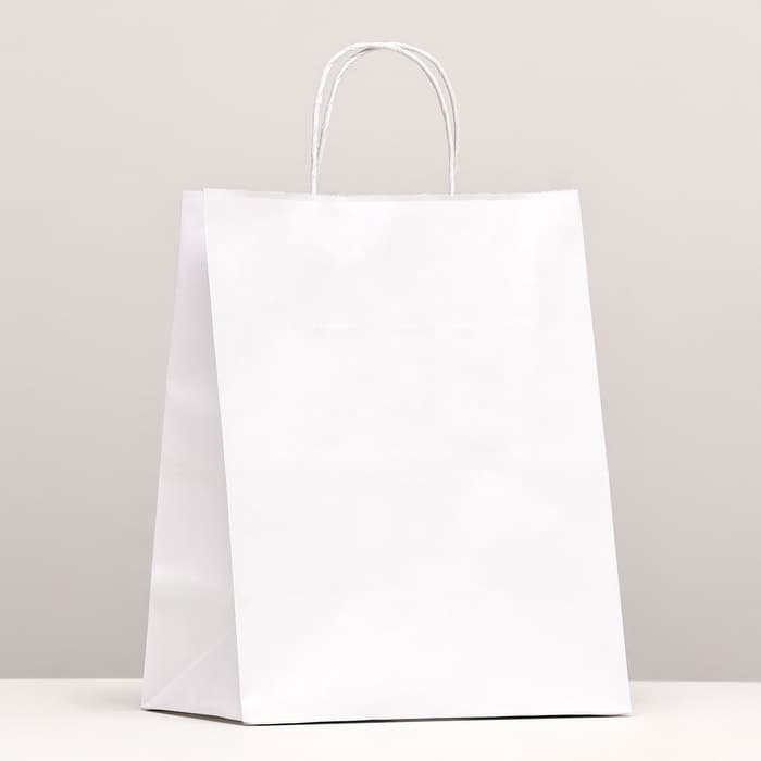 Пакет крафт без печати, белый, круглая ручка 24×14×28 см
