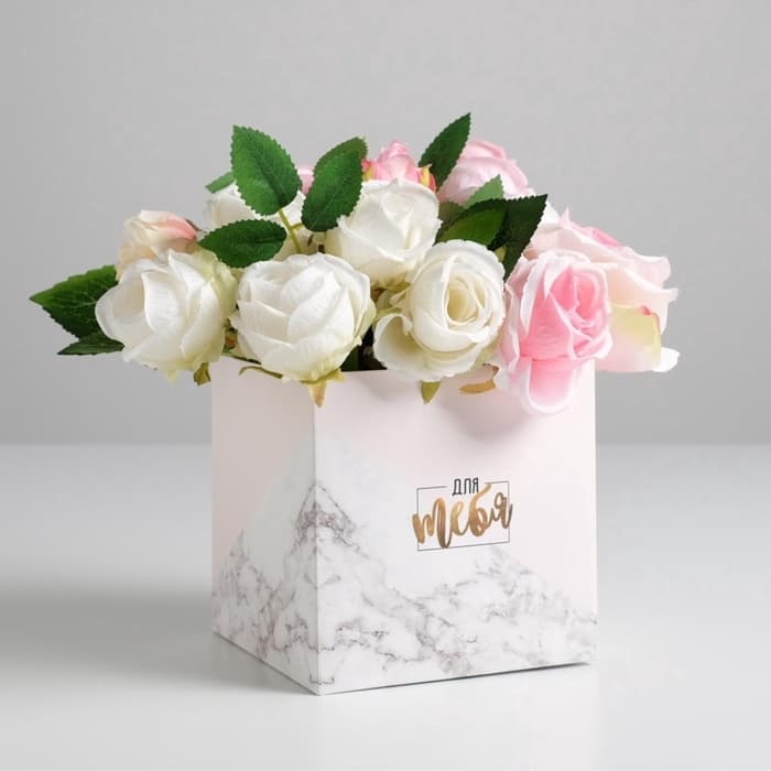 Коробка подарочная для цветов с пластиковой крышкой, упаковка, «Для тебя», 12×12×12 см