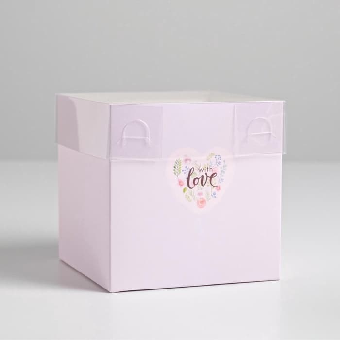 Коробка подарочная для цветов с пластиковой крышкой, упаковка, «С Любовью», 12×12×12 см