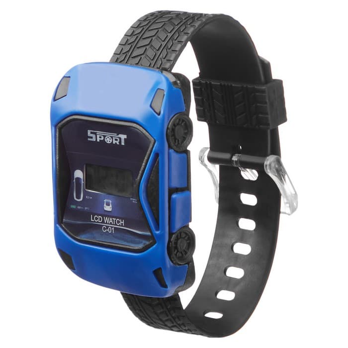 Часы наручные детские электронные, «Гоночная машинка», ремешок силикон, 22 см, синие