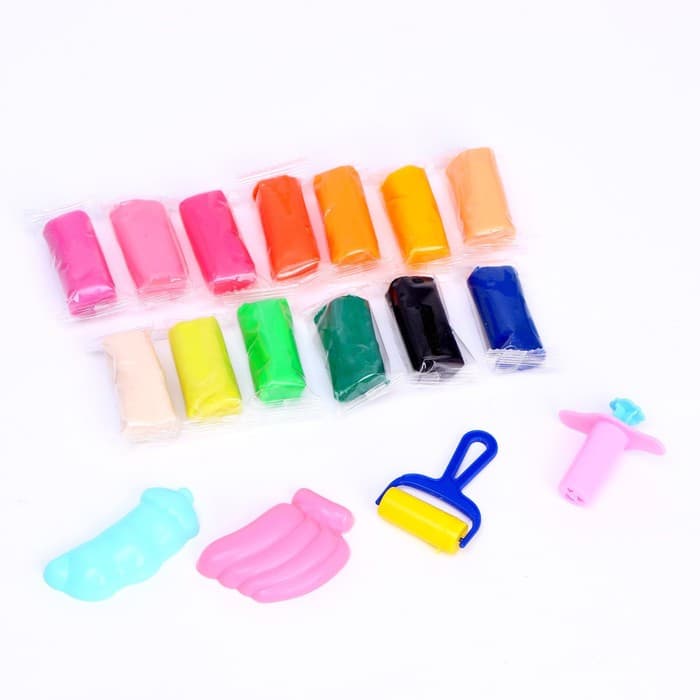 Тесто для лепки, 13 цветов, 200 г, 2 формочки, каток, шприц, МИКС