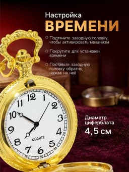 Часы карманные «Классика», кварцевые, диаметр циферблата 4.5 см, золотистые