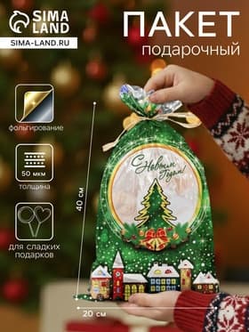 Пакет подарочный новогодний, для сладких подарков «Зимний городок», 25×40 см