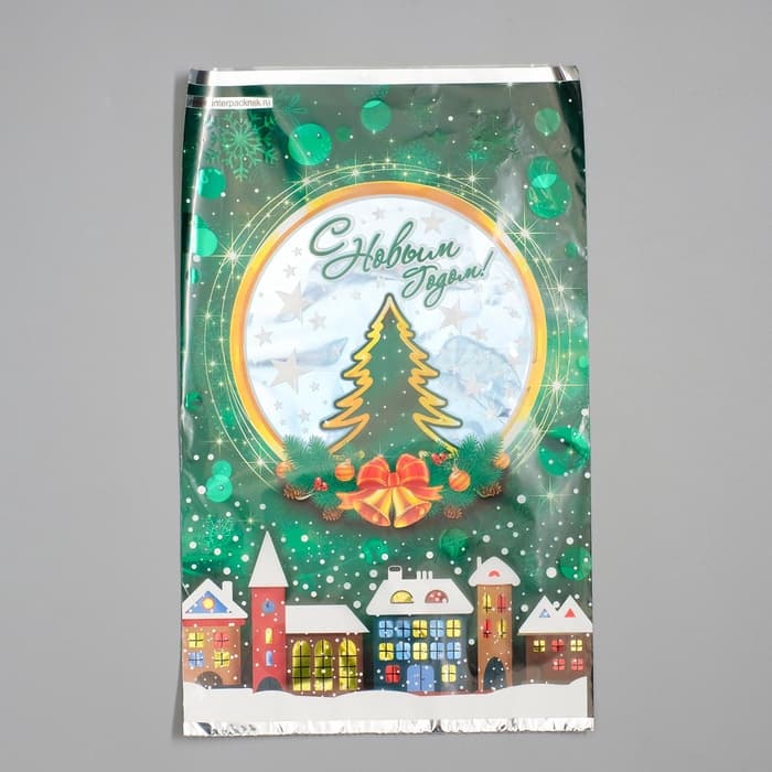 Пакет подарочный новогодний, для сладких подарков «Зимний городок», 25×40 см