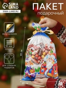 Пакет подарочный новогодний для сладких подарков «Зимняя опушка», 25×40 см