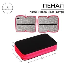 Пенал школьный, 2 секции, 11×19 см, ярко-розовый