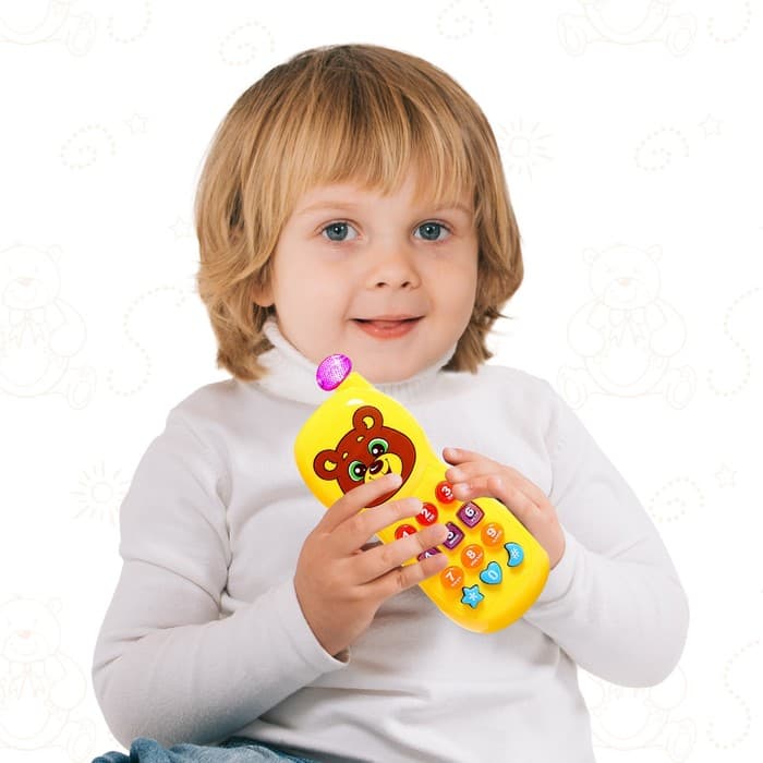 Музыкальный телефон детский «Забавный мишка», световые эффекты, русская озвучка, работает от батареек