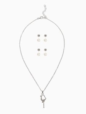 Гарнитур 5 предметов: 4 пары пусет, кулон «Гимнастка», белые в серебре, 40 см