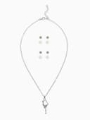 Гарнитур 5 предметов: 4 пары пусет, кулон «Гимнастка», белые в серебре, 40 см