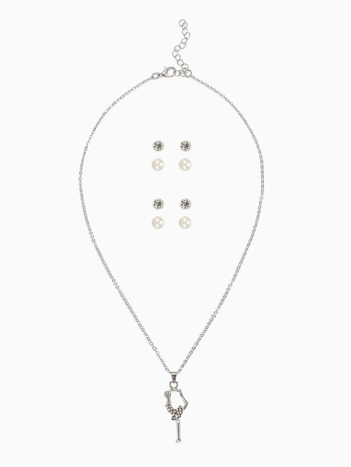 Гарнитур 5 предметов: 4 пары пусет, кулон «Гимнастка», белые в серебре, 40 см